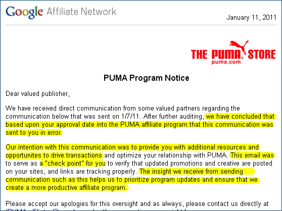 Puma Affiliate Manager's Follow-Up Email Does Help - Affiliate Geno Prussakov